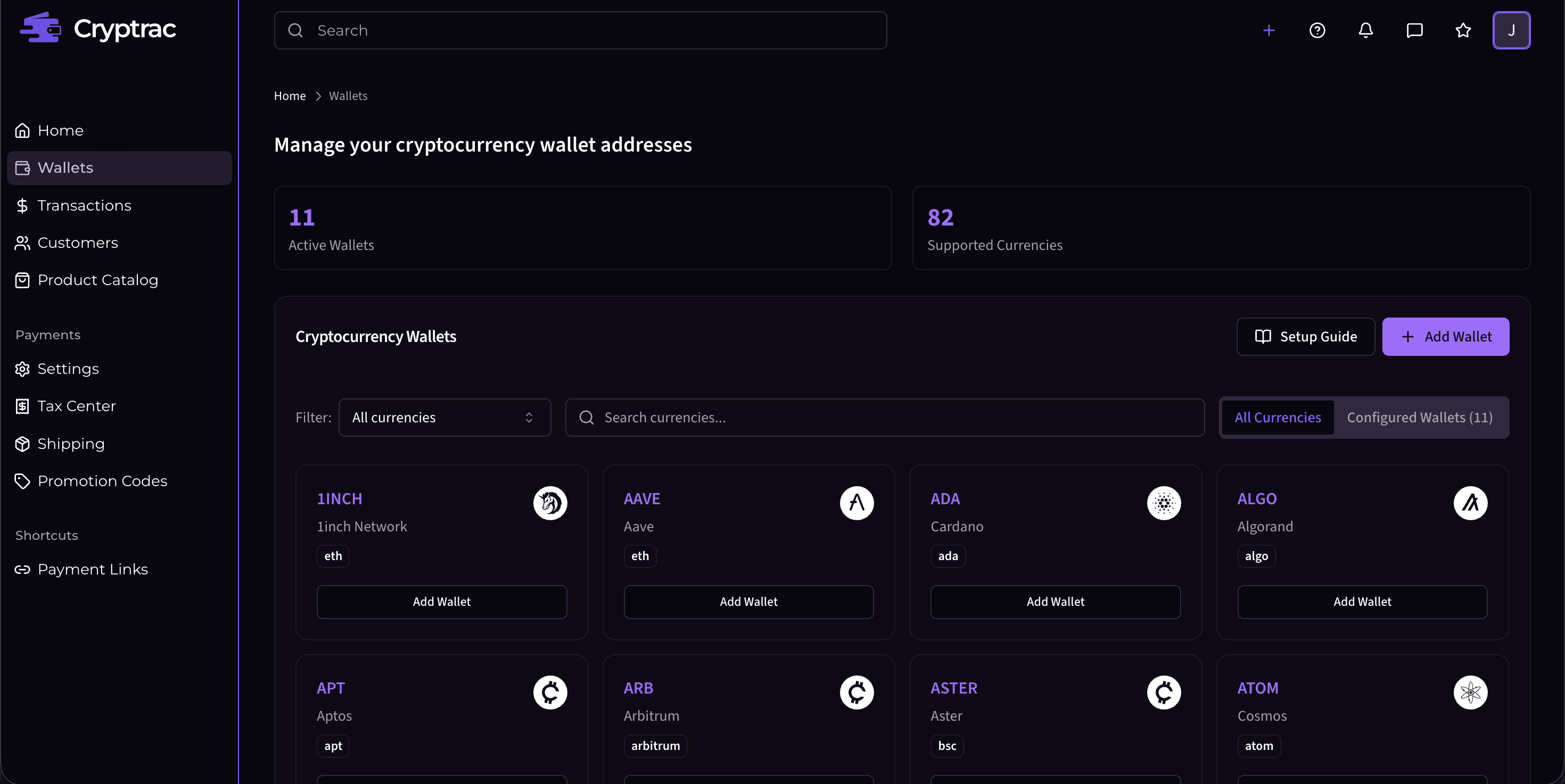 Cryptrac dashboard preview