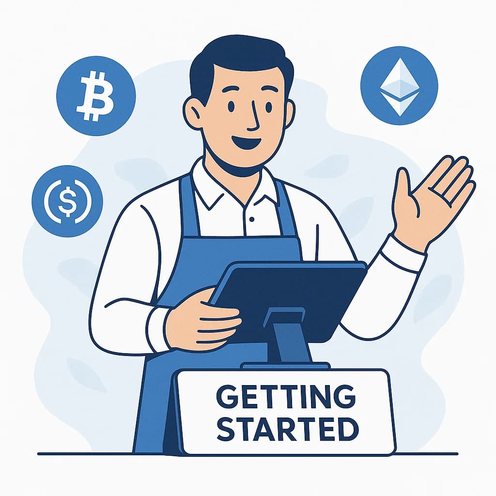 Step-by-step guide visual for setting up cryptocurrency payment processing for businesses in 2025