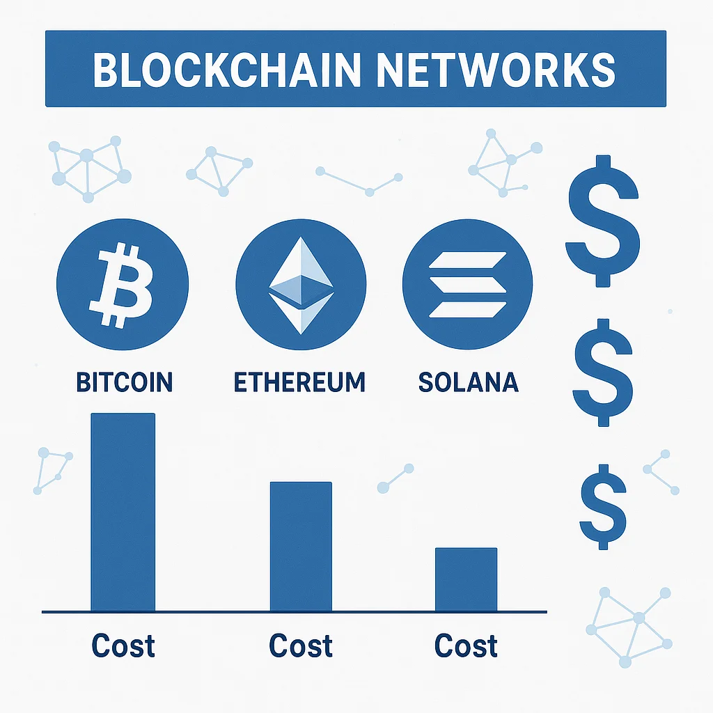 Network fee comparison chart: Bitcoin Ethereum Solana transaction costs for cryptocurrency payments